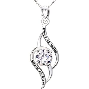 "always my daughter forever my friend" alov jewelry silver cubic zirconia love pendant necklace