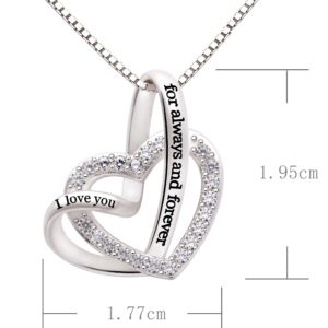 ALOV Jewelry Sterling Silver "I love you for always and forever" Love Heart Cubic Zirconia Necklace