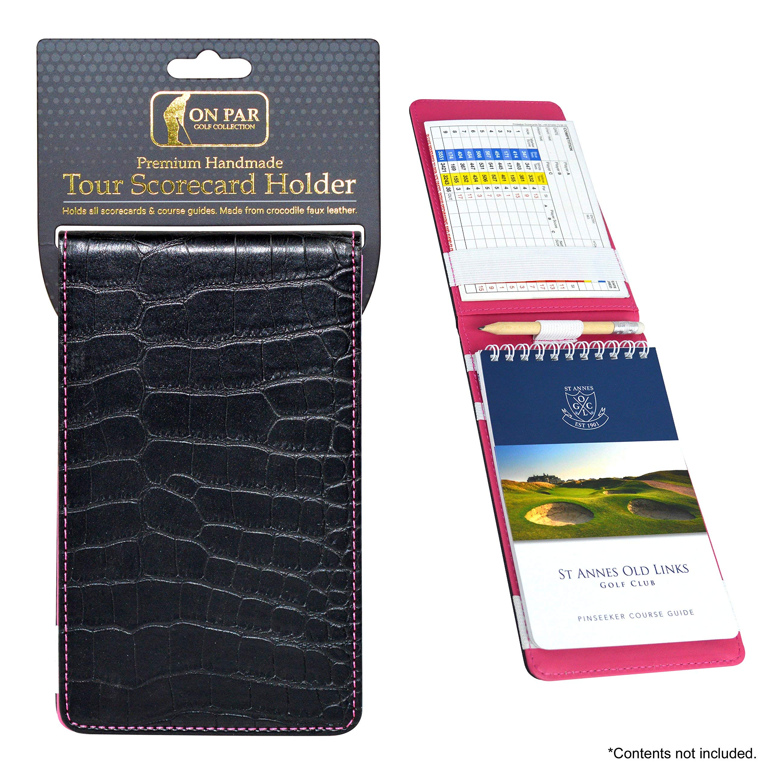 On Par Premium Crocodile Golf Scorecard Holder - Black/Pink