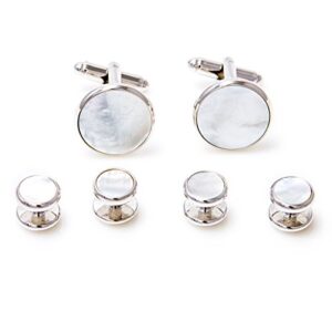 mrcuff mother of pearl cufflinks and studs tuxedo set in a presentation gift box & polishing cloth