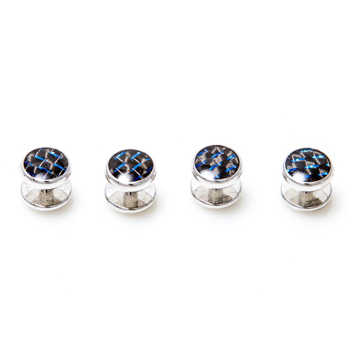 MRCUFF Carbon Fiber Blue Pattern Tuxedo Cufflinks and Studs Set in a Presentation Gift Box & Polishing Cloth