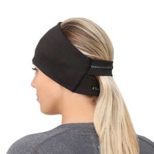 trailheads womens ponytail headband - reflective, moisture wicking hair headband for running, winter - adrenaline series - black