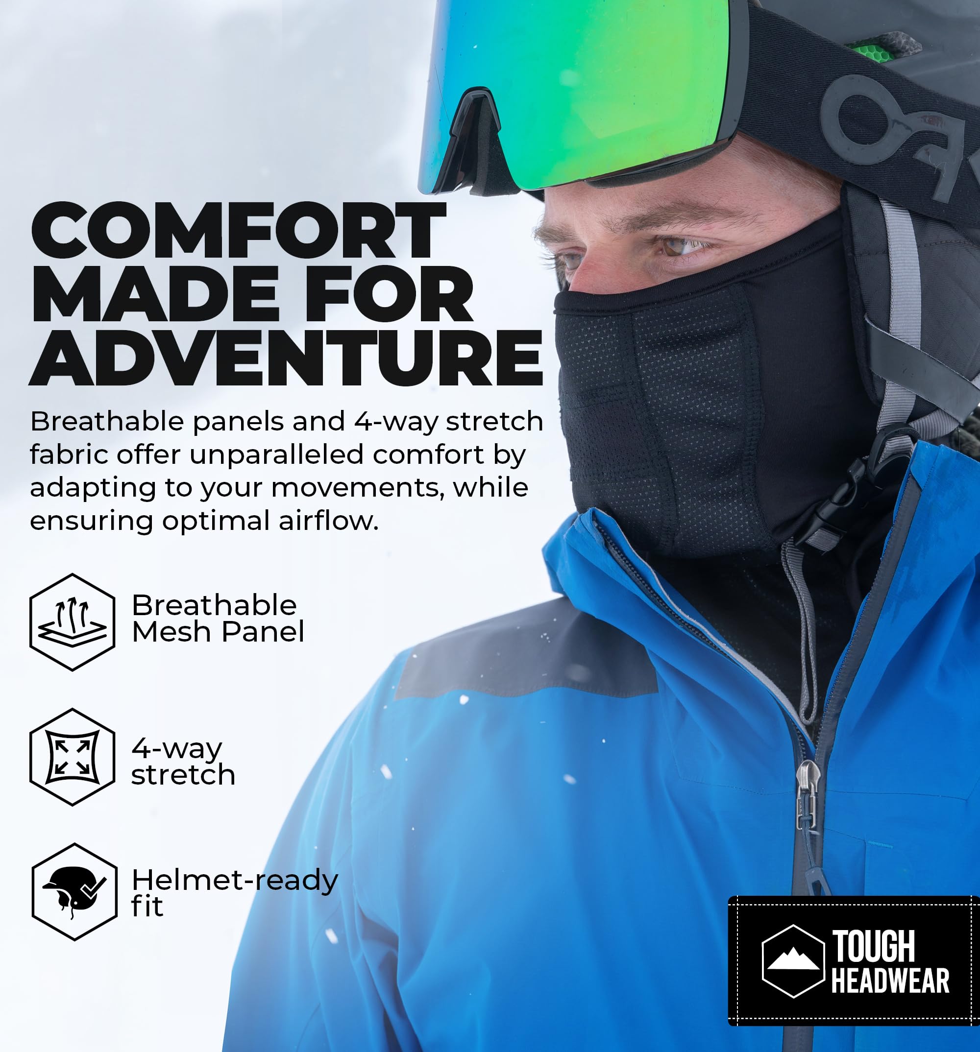 Tough Headwear Winter Face Mask & Ski Mask Neck Gaiter - Cold Weather Half Balaclava - Tactical Neck Warmer for Men & Women