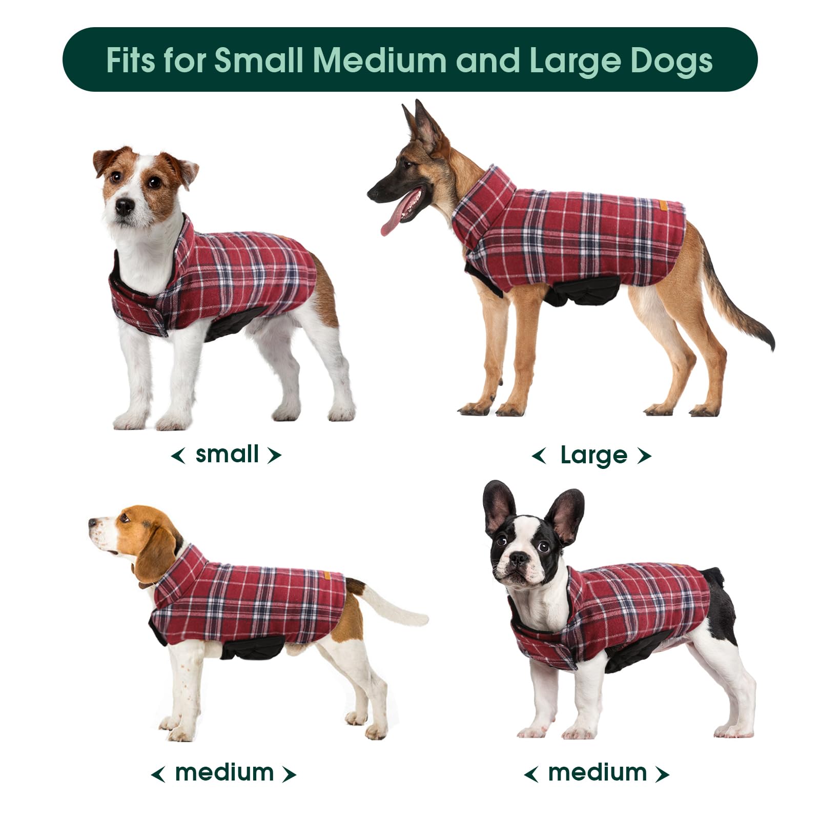 Kuoser Cozy Waterproof Windproof Reversible British Style Plaid Dog Vest Winter Coat Warm Dog Apparel for Cold Weather Dog Jacket for Small Medium Large Dogs with Furry Collar (XS - 3XL),Red M