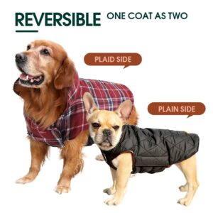 Kuoser Cozy Waterproof Windproof Reversible British Style Plaid Dog Vest Winter Coat Warm Dog Apparel for Cold Weather Dog Jacket for Small Medium Large Dogs with Furry Collar (XS - 3XL),Red M