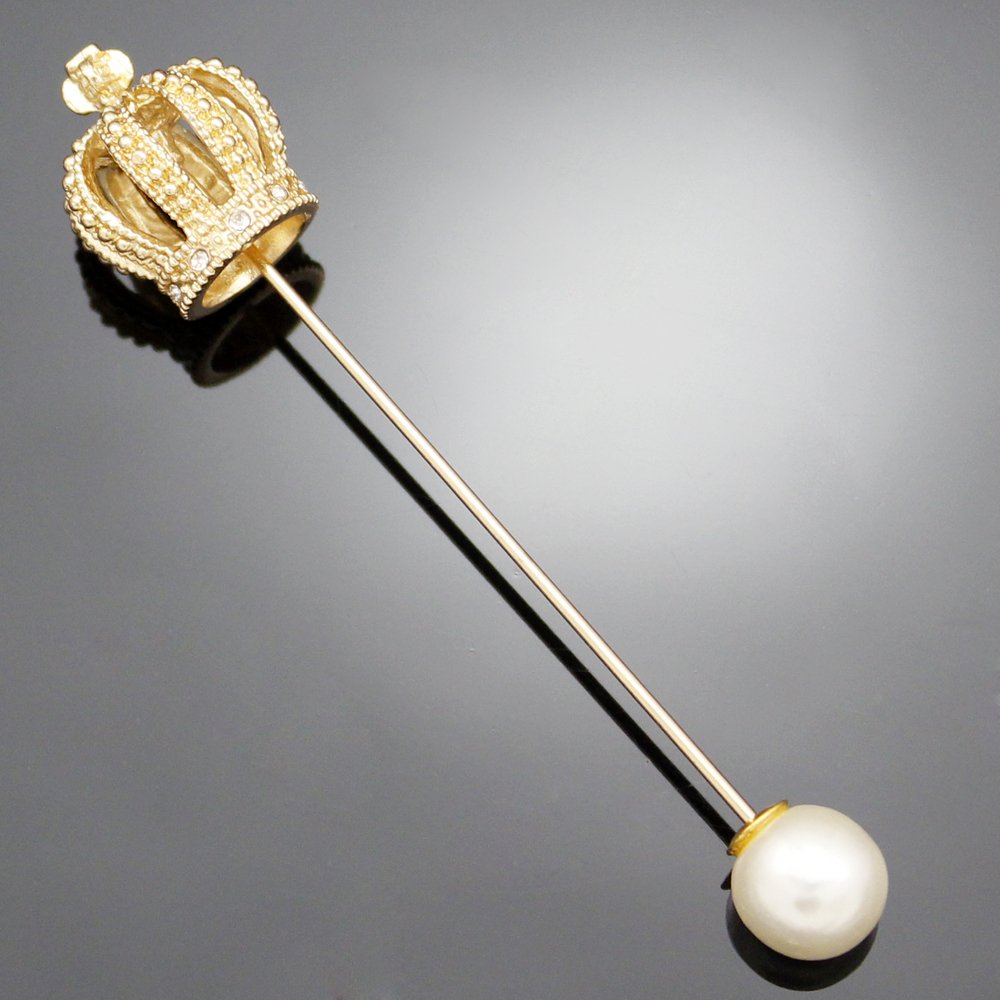 RechicGu Gold Royal Queen Crown Tiara Cross Faux Pearl Lapel Stick Pin Tie Hat Scarf Badge Brooch