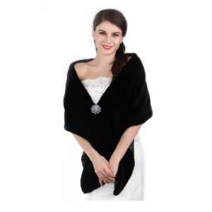 aukmla faux fur shawl wedding fur wraps and shawls bridal fur stole winter cape shrug for brides and bridesmaids (black)