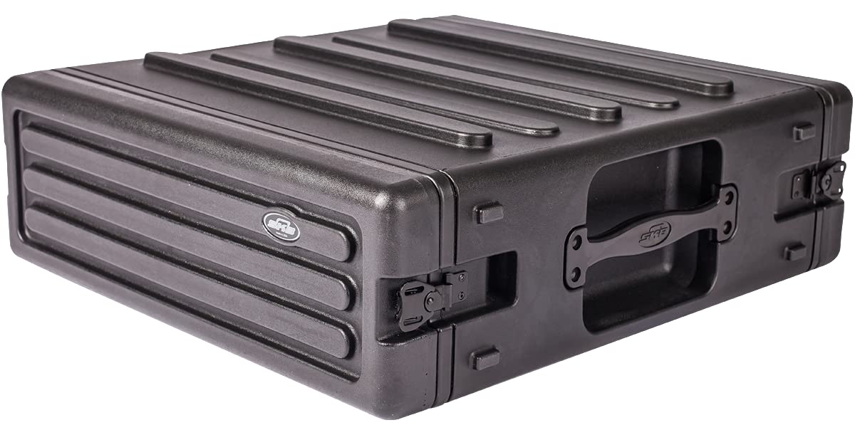 SKB Cases 3U rSeries Standard Roto Molded LLDPE Rack with Flush Carry Handles and Non-Slip Rubber Feet, Includes Rack Mount Screws