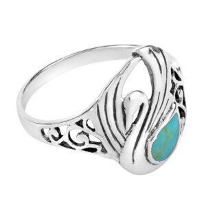 AeraVida Majestic Swirl Swan Simulated Turquoise Wings .925 Sterling Silver Ring, resin