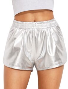 sweatyrocks women shorts yoga shorts jogger running athletic hot shorts, silver silver medium