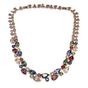 necklaces for women, classic multi gemstones silver necklaces with amethyst garnet morganite peridot women jewelry (gold)