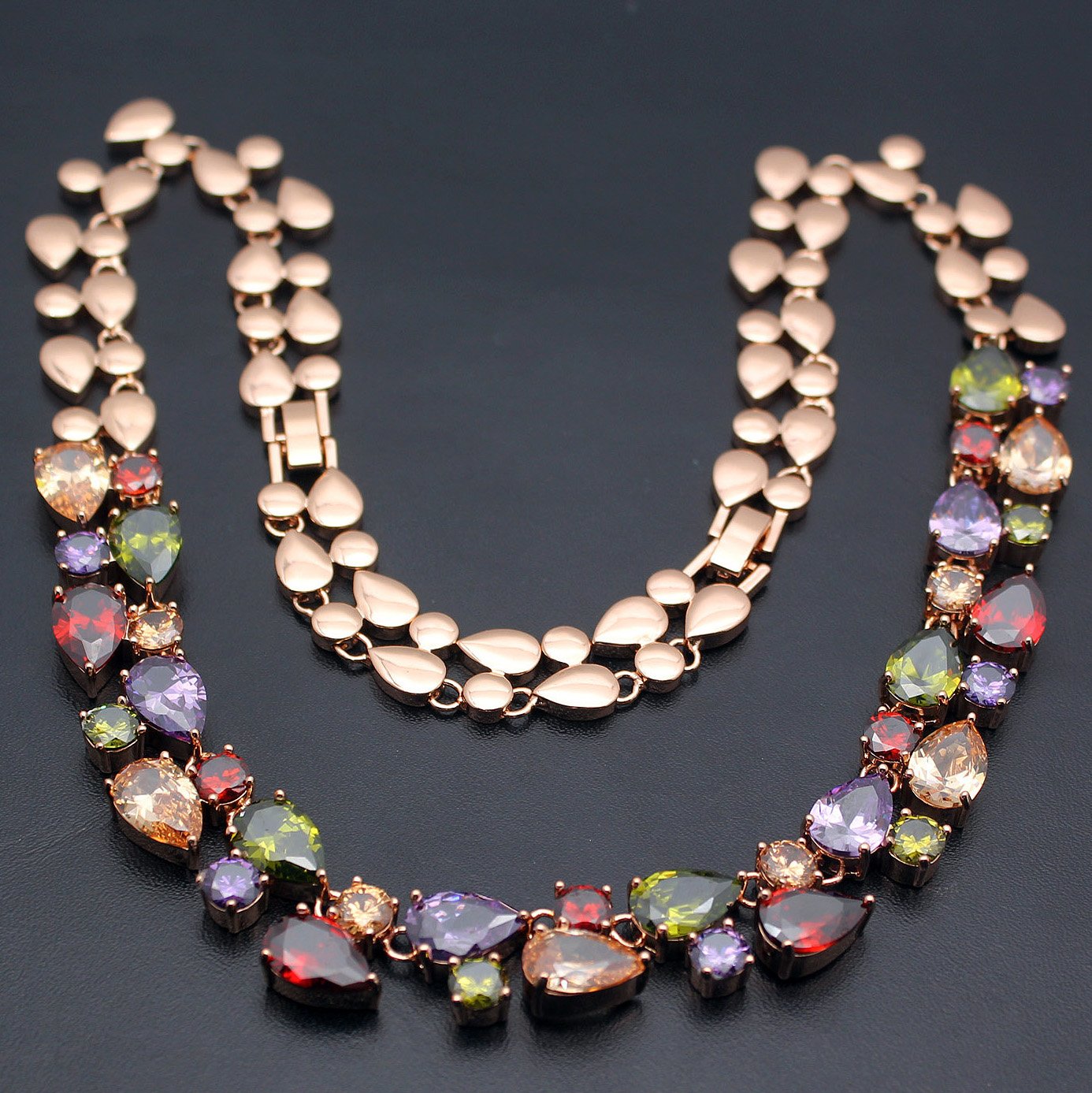 Necklaces for Women, Classic Multi Gemstones Silver Necklaces with Amethyst Garnet Morganite Peridot Women Jewelry (Gold)