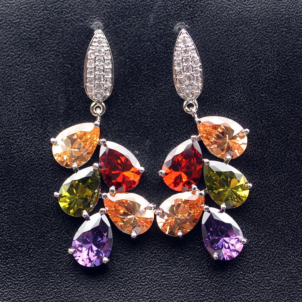 Earring for Women, Classic Multi Gemstones Silver Plated Earring with Amethyst Garnet Morganite Peridot Women Jewelry (Silver)