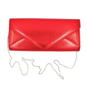 Large PU Leather Textured Shine Envelope Flap Clutch Evening Bag Handbag, Red