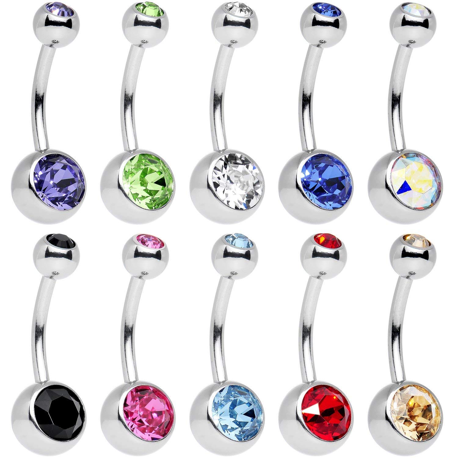 15 PCS Assorted Colors Belly Button Ring Surgical Steel Hypoallergenic Lead and Nickel Free,14 Gauge Navel Piercing Body Jewelry (15 PCS:Steel Ball)