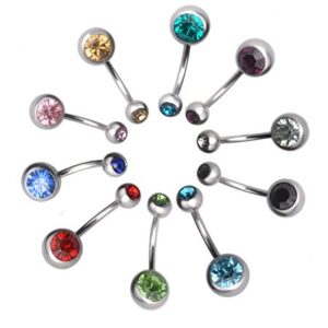 15 PCS Assorted Colors Belly Button Ring Surgical Steel Hypoallergenic Lead and Nickel Free,14 Gauge Navel Piercing Body Jewelry (15 PCS:Steel Ball)