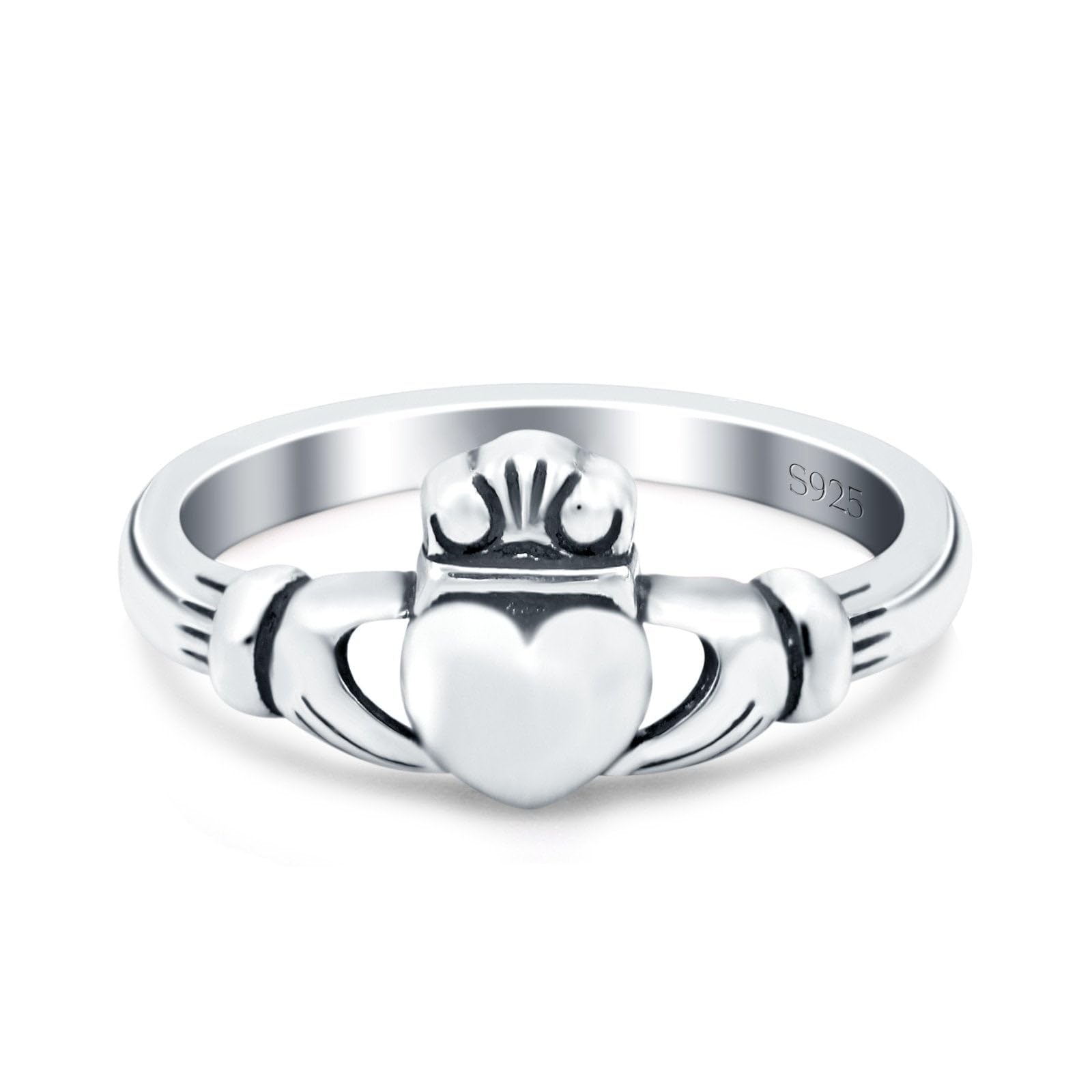 Blue Apple Co. Sterling Silver Size-7 Petite Dainty Irish Claddagh Promise Band Statement Fashion Thumb Ring 925 Sterling Silver