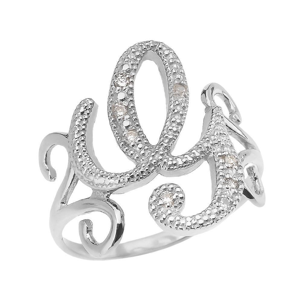 Initial Rings Sterling Silver Modern Cursive G CZ (Size 9)