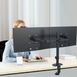 Suptek Dual LED LCD Monitor Desk Mount Heavy Duty Fully Adjustable Stand for 2 / Two Screens up to 27 inch