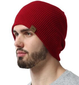 tough headwear beanies for men & women - knit beanie, warm & soft ribbed beanie, daily knit hat, women & mens toboggan hat for cold weather maroon