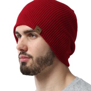 Tough Headwear Beanies for Men & Women - Knit Beanie, Warm & Soft Ribbed Beanie, Daily Knit Hat, Women & Mens Toboggan Hat for Cold Weather Maroon