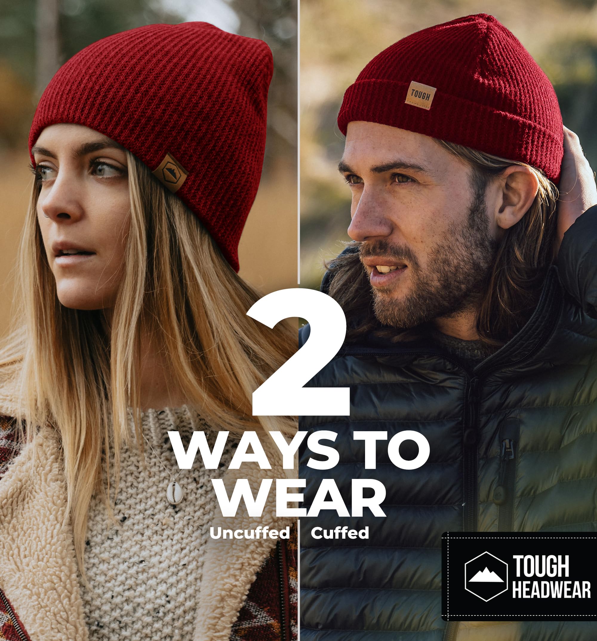 Tough Headwear Beanies for Men & Women - Knit Beanie, Warm & Soft Ribbed Beanie, Daily Knit Hat, Women & Mens Toboggan Hat for Cold Weather Maroon