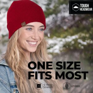 Tough Headwear Beanies for Men & Women - Knit Beanie, Warm & Soft Ribbed Beanie, Daily Knit Hat, Women & Mens Toboggan Hat for Cold Weather Maroon