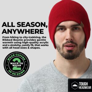 Tough Headwear Beanies for Men & Women - Knit Beanie, Warm & Soft Ribbed Beanie, Daily Knit Hat, Women & Mens Toboggan Hat for Cold Weather Maroon