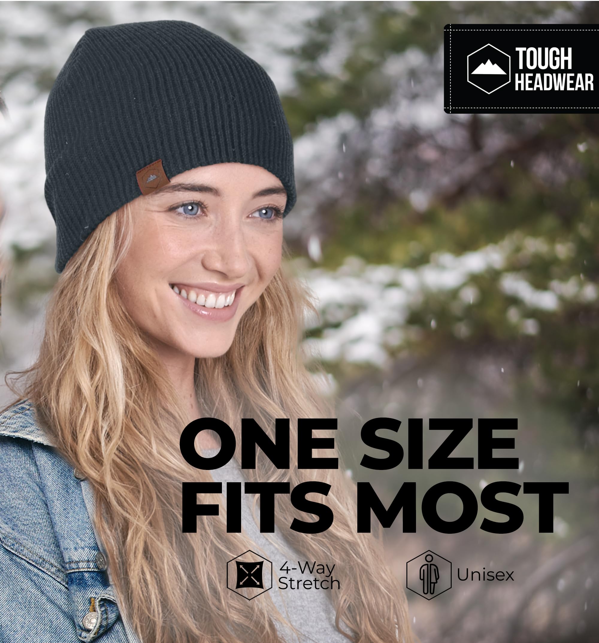 Daily Knit Ribbed Beanie by Tough Headwear - Warm, Stretchy & Soft Beanie Hats for Men & Women - Year Round Comfort - Serious Beanies for Serious Style,Dark Gray,OSFM