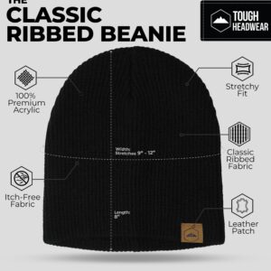 Tough Headwear Beanies for Men & Women - Knit Beanie, Warm & Soft Ribbed Beanie, Daily Knit Hat, Women & Mens Toboggan Hat for Cold Weather Black