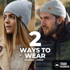 Tough Headwear Beanies for Men & Women - Knit Beanie, Warm & Soft Ribbed Beanie, Daily Knit Hat, Women & Mens Toboggan Hat for Cold Weather Light Gray