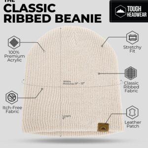 Tough Headwear Beanies for Men & Women - Knit Beanie, Warm & Soft Ribbed Beanie, Daily Knit Hat, Women & Mens Toboggan Hat for Cold Weather Beige