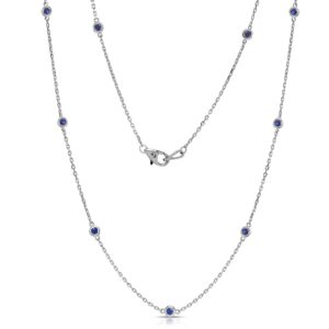 noray designs 14k white gold 1 ct blue sapphire 10 station necklace, 18 inches