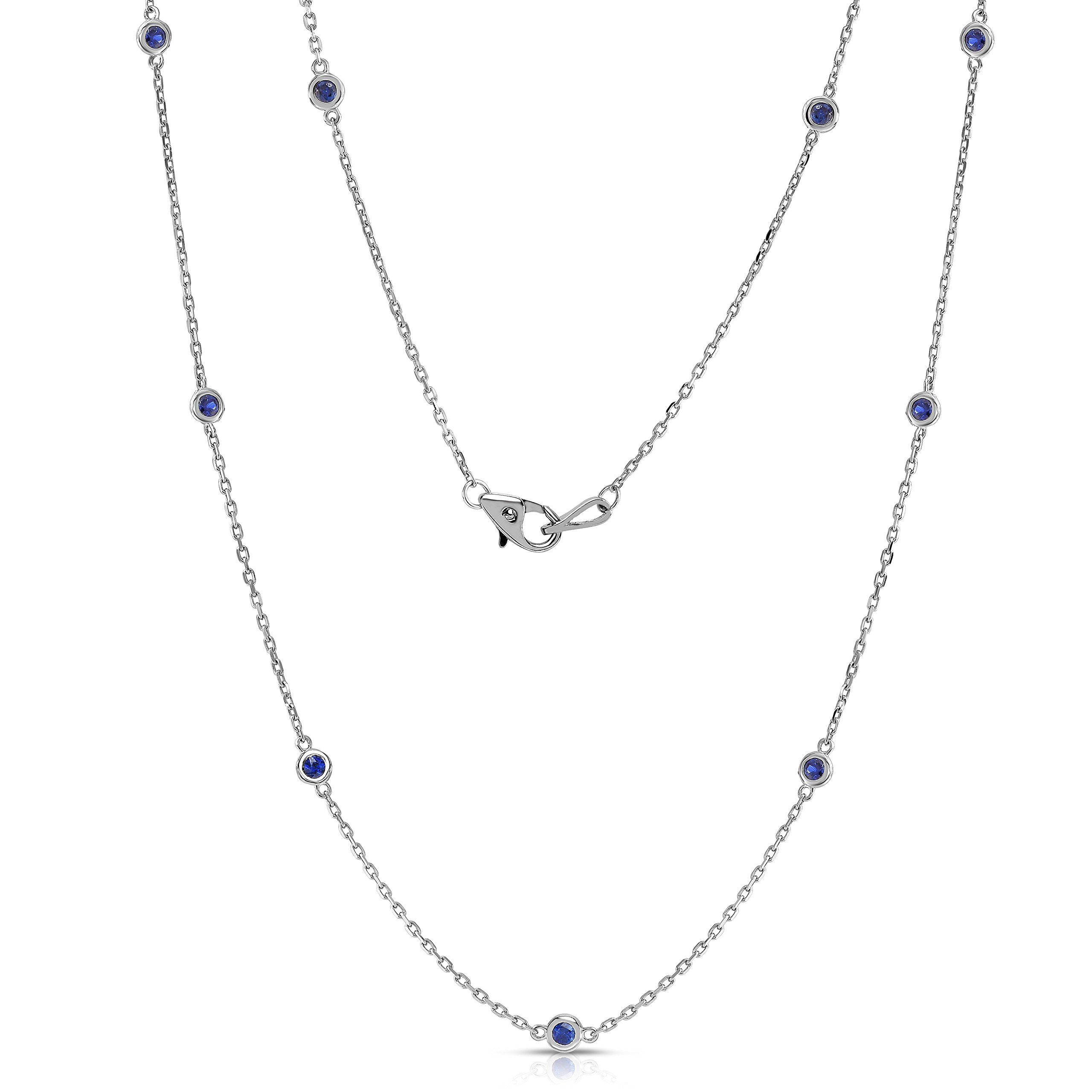 Noray Designs 14K White Gold 1 Ct Blue Sapphire 10 Station Necklace, 18 Inches