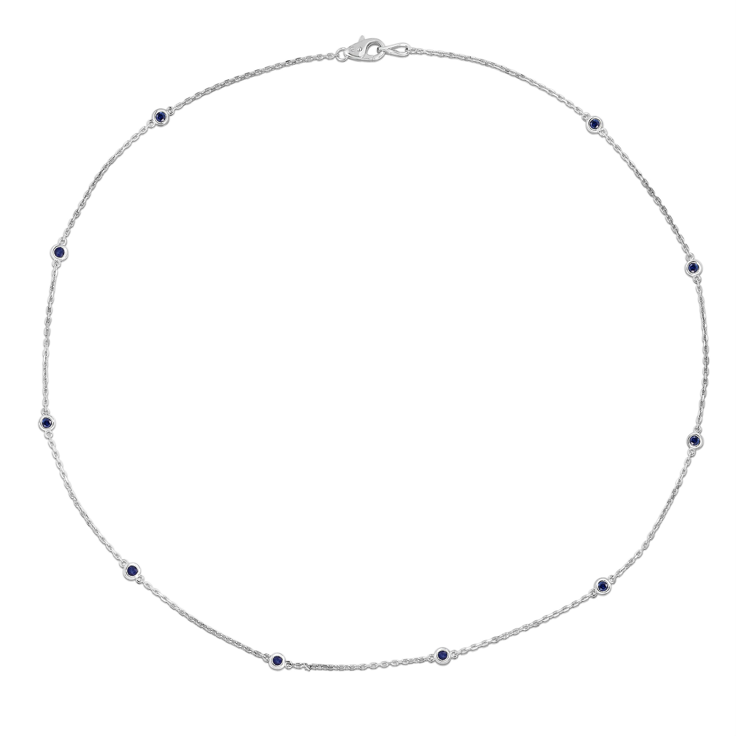 Noray Designs 14K White Gold 1 Ct Blue Sapphire 10 Station Necklace, 18 Inches