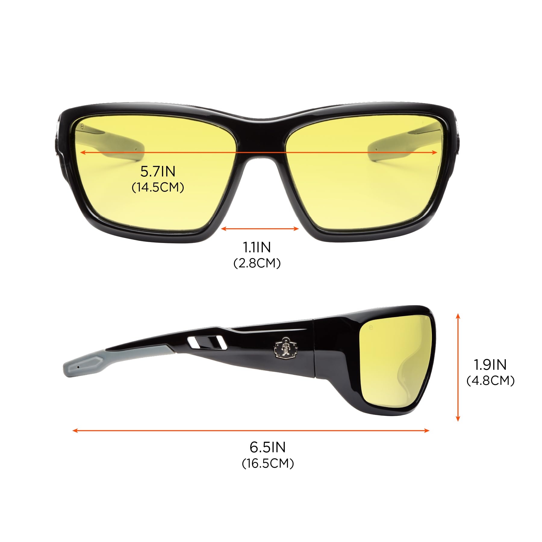 Ergodyne Skullerz Baldr Safety Glasses- Black Frame, Yellow Lens