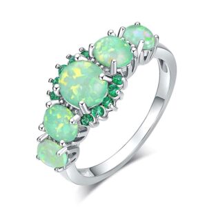 CiNily St Patrick's Day Silver Plated Green Opal Emerald Gemstone Ring Size 9