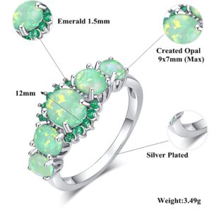 CiNily St Patrick's Day Silver Plated Green Opal Emerald Gemstone Ring Size 9