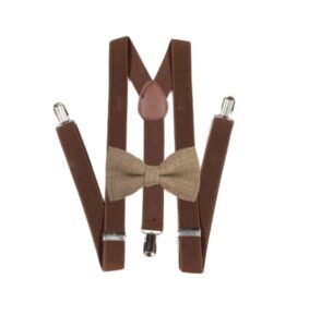 hemp bow ties and brown suspenders set combo mens (brown)