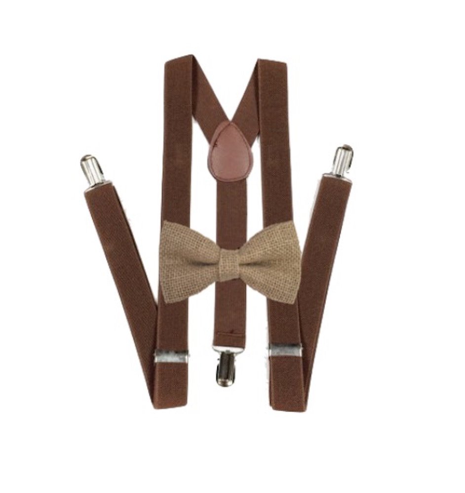 Hemp Bow ties and brown suspenders Set Combo Mens (Brown)