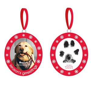 Pearhead Christmas Pawprints Double-Sided Holiday Photo Ornament, Season's Grrreetings Dog or Cat DIY Pawprint Keepsake, Pet Picture Christmas Tree Ornament, With Included Clean-Touch Ink Pad