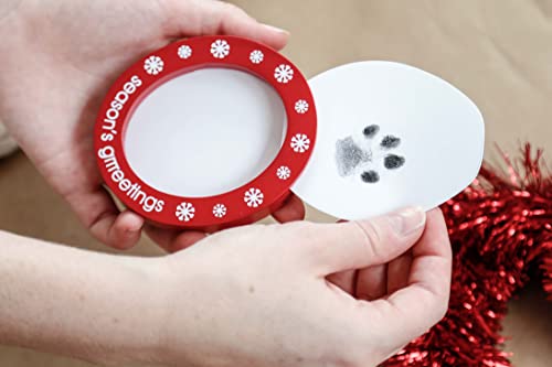 Pearhead Christmas Pawprints Double-Sided Holiday Photo Ornament, Season's Grrreetings Dog or Cat DIY Pawprint Keepsake, Pet Picture Christmas Tree Ornament, With Included Clean-Touch Ink Pad