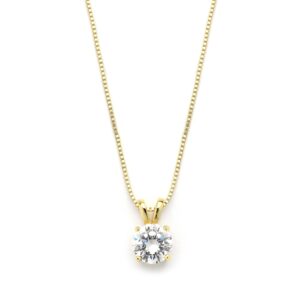 Mariell Cubic Zirconia Crystal Gold Pendant Necklace for Women, 2 Carat CZ, Bridal Wedding Jewelry Gift