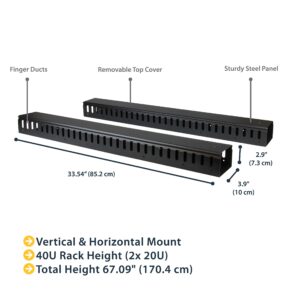 StarTech.com Vertical Cable Organizer with Finger Ducts - Vertical Cable Management Panel - Rack-Mount Cable Raceway - 40U - 6 ft (CMVER40UF)