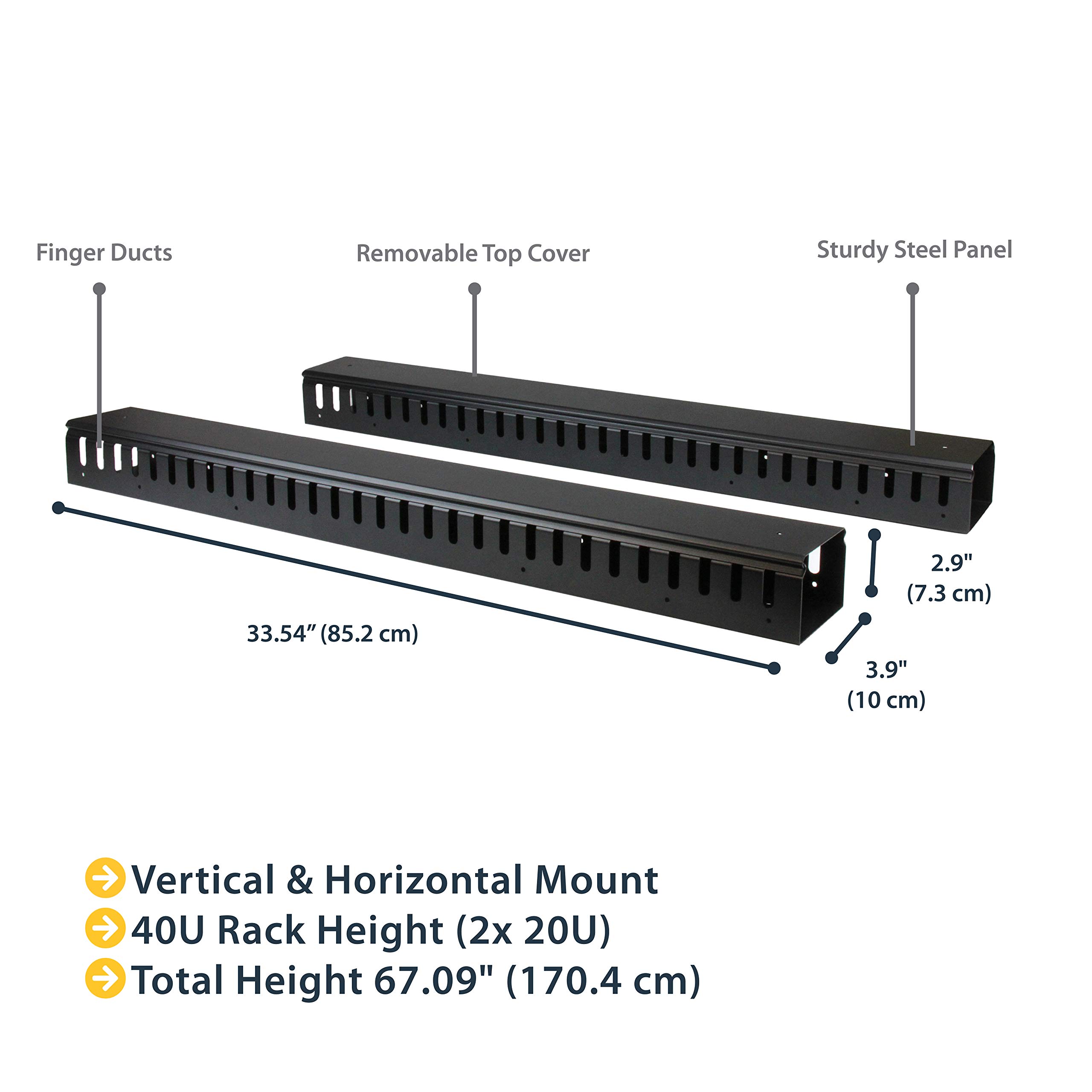 StarTech.com Vertical Cable Organizer with Finger Ducts - Vertical Cable Management Panel - Rack-Mount Cable Raceway - 40U - 6 ft (CMVER40UF)