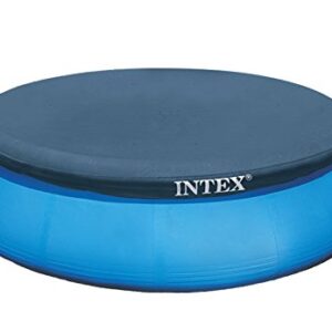 INTEX 28021E Pool Cover: for 10ft Round Easy Set Pools – Includes Rope Tie – Drain Holes – 12in Overhang – Snug Fit