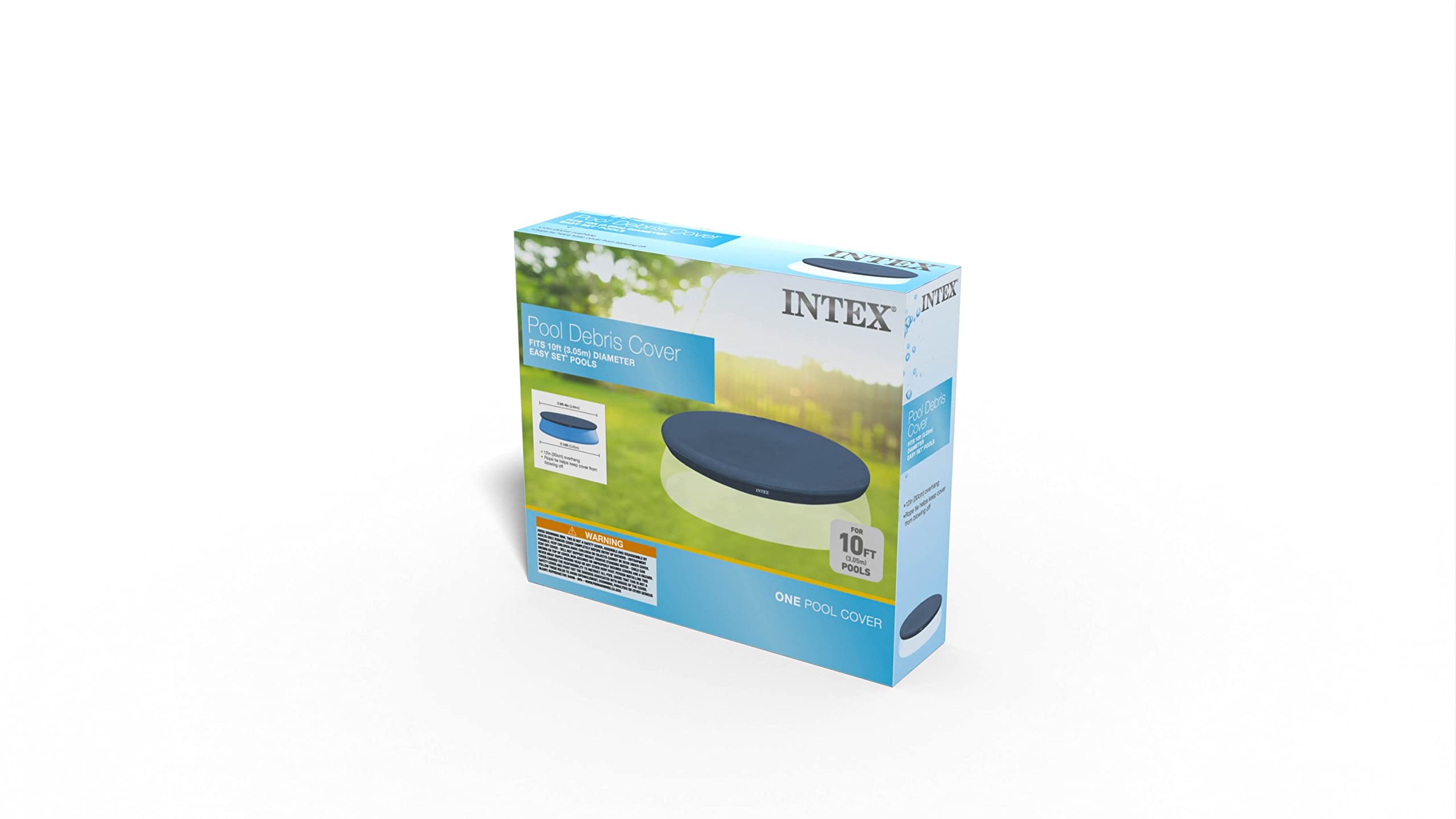 INTEX 28021E Pool Cover: for 10ft Round Easy Set Pools – Includes Rope Tie – Drain Holes – 12in Overhang – Snug Fit