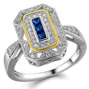 Newshe Jewellery Vintage Rings for Women Gemstone Ring AAAAA Cz 925 Sterling Silver Blue Sapphire Princess Size 8