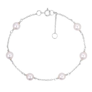 aeravida luminous cultured freshwater white pearl sterling silver chain link adjustable bracelet - 7inches length