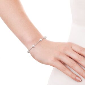 AeraVida Luminous Cultured Freshwater White Pearl Sterling Silver Chain Link Adjustable Bracelet - 7inches Length